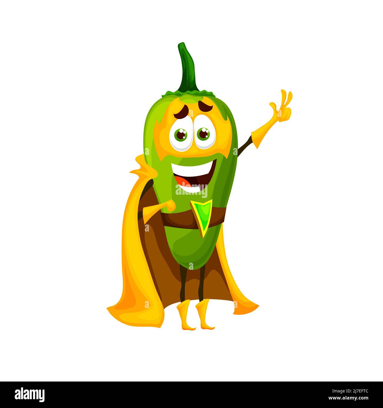 Cartoon mexican green jalapeno pepper superhero character. Funny vector chilli vegetable in yellow super hero cloak and mask show peace symbol. Fairytale menu personage, isolated powerful spice hero Stock Vector Image & Cartoon mexican green jalapeno pepper superhero character. Funny vector chilli vegetable in yellow super hero cloak and mask show peace symbol. Fairytale menu personage, isolated powerful spice hero Stock Vector Image &