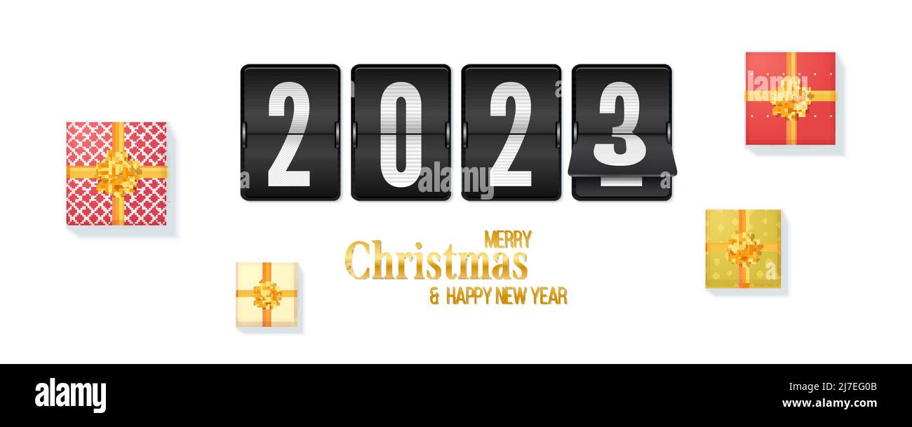 Christmas and New 2023 eve. Mechanical countdown clock with numbers 2023 Stock Vector Image