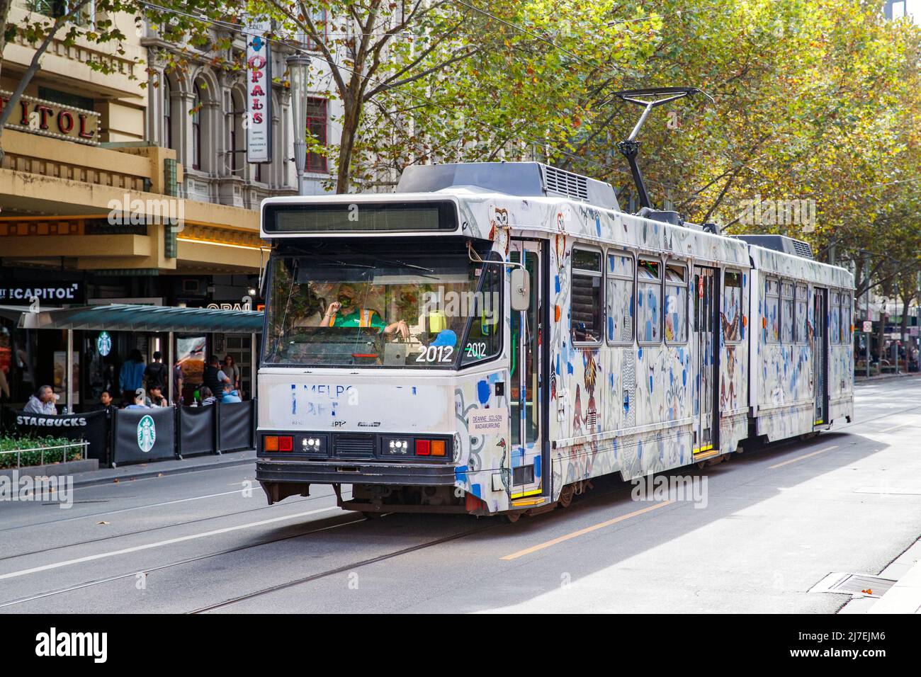 Tram in Flinders Lane, Melbourne, Victoria, Australia, Friday, April 15, 2022.Photo: David Rowland / One-Image.com Stock Photo