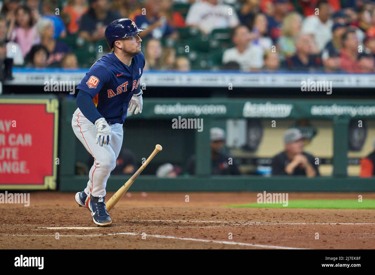 Houston Tx. 08/05/2022, May 8 2022: Houston third baseman Alex Bergman (2) this a homer during the game with Detroit Tigers and Houston Astros held at Minute Maid Park in Houston Tx. David Seelig/Cal Sport Medi Stock Photo
