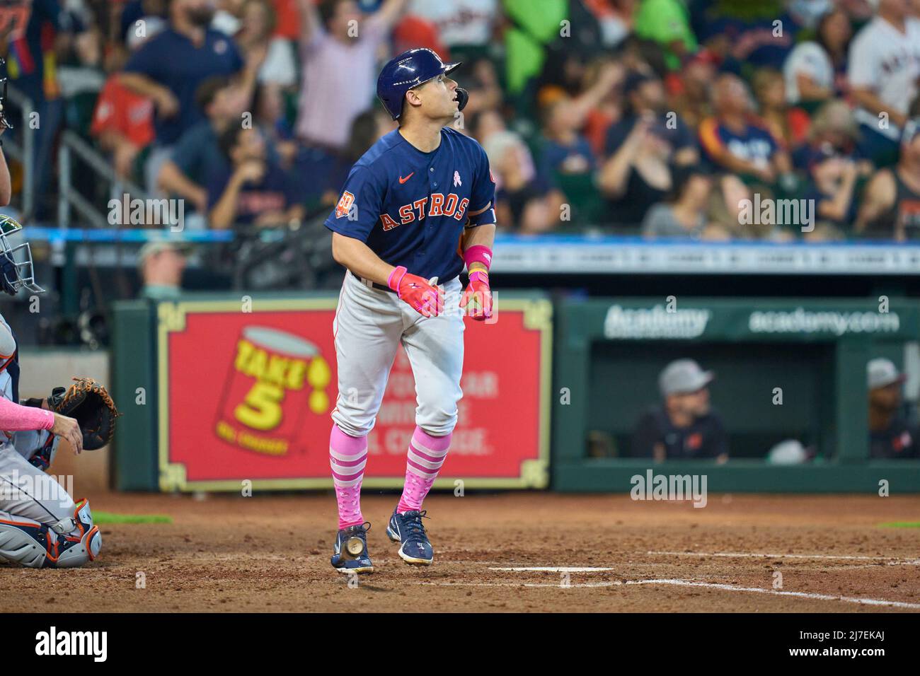 May 8 2022: Houston shortstop Aledmys Diaz (16) hits a grand slam homer  during the game with Detroit Tigers and Houston Astros held at Minute Maid  Park in Houston Tx. David Seelig/Cal