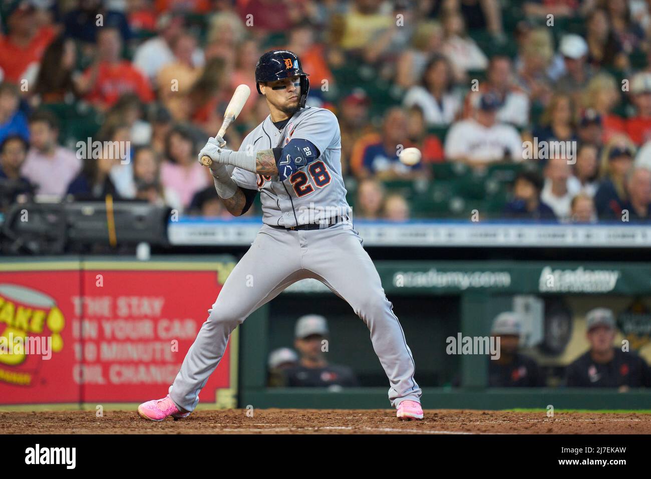 May 8 2022: Detroit shortstop Javier Lopez (7) takes a pitch during the game with Detroit Tigers  and Houston Astros  held at Minute Maid Park in Houston Tx. David Seelig/Cal Sport Medi(Credit Image: Â© David Seelig / Cal Sport Media/Sipa USA/Cal Sport Media/Sipa USA)(Credit Image: © David Seelig / Cal Sport Media/Sipa USA/Cal Sport Media/Sipa USA) Stock Photo
