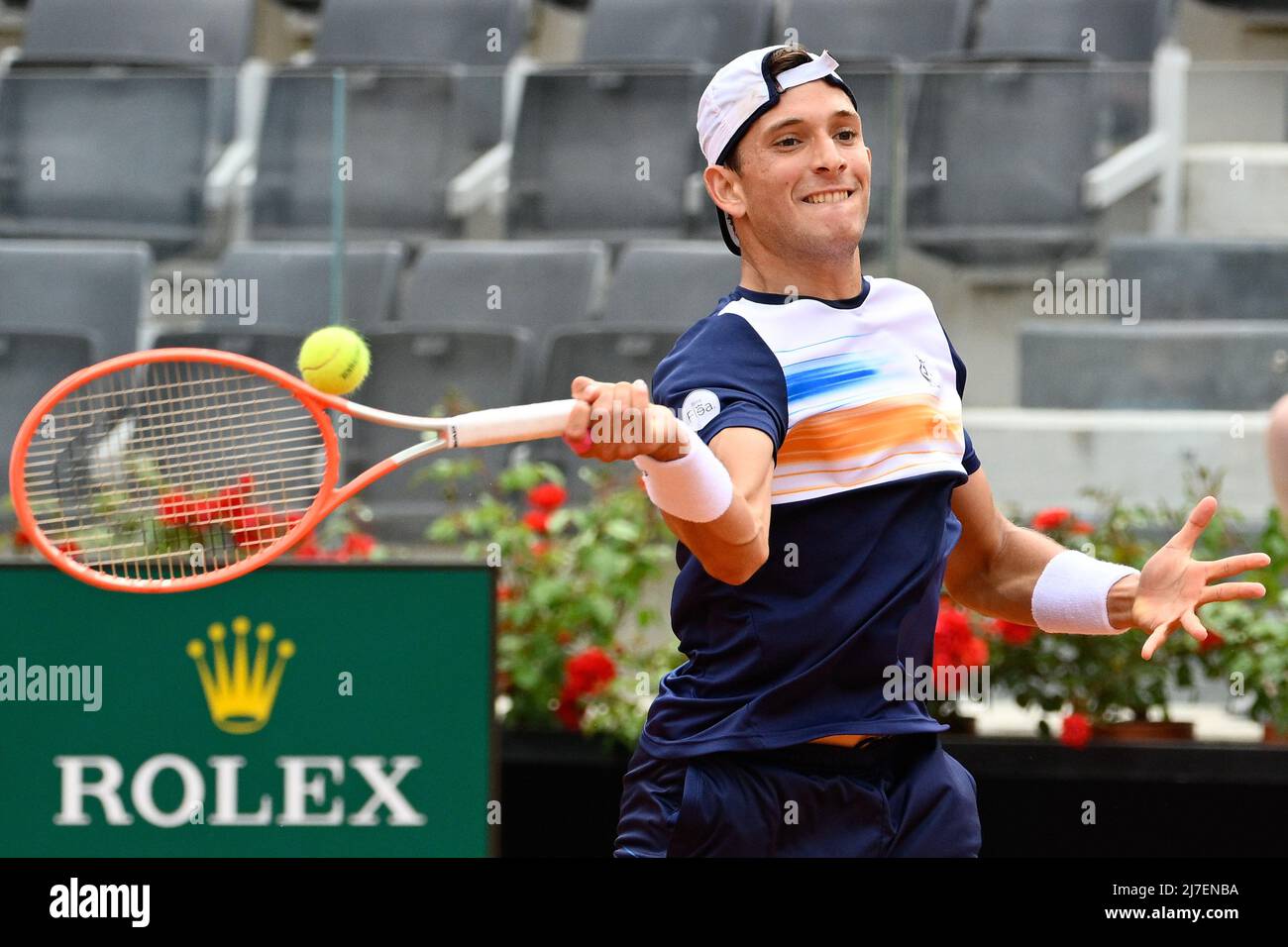 Rome, Italy: May 8, 2022,Francesco Passaro (ITA) during the first round  against Cristian Grain (CHI) of the ATP Master 1000 Internazionali BNL  D'Italia tournament at Foro Italico on May 8, 2022. (Credit