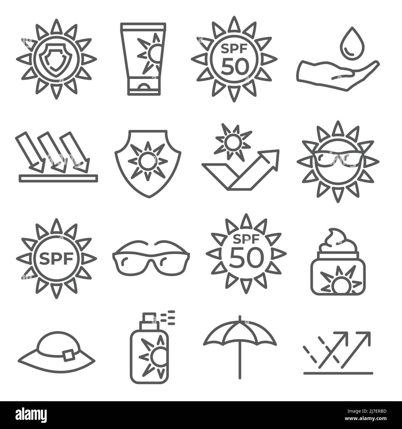 Sun protection line icons on white background Stock Vector Image & Art