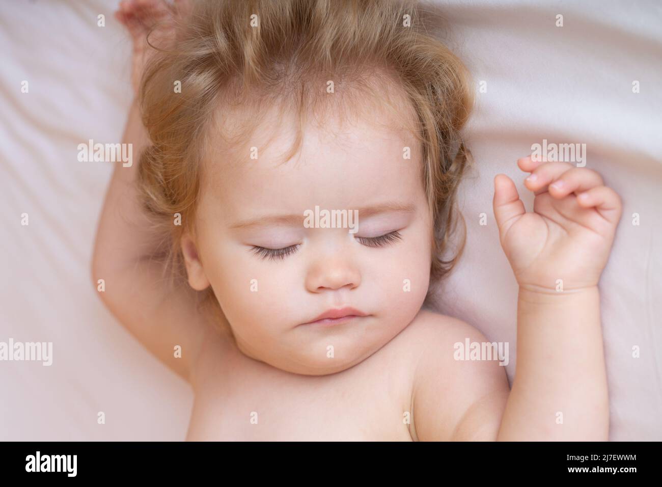 Child baby sleeping in the bed. Kids sleep Stock Photo Alamy