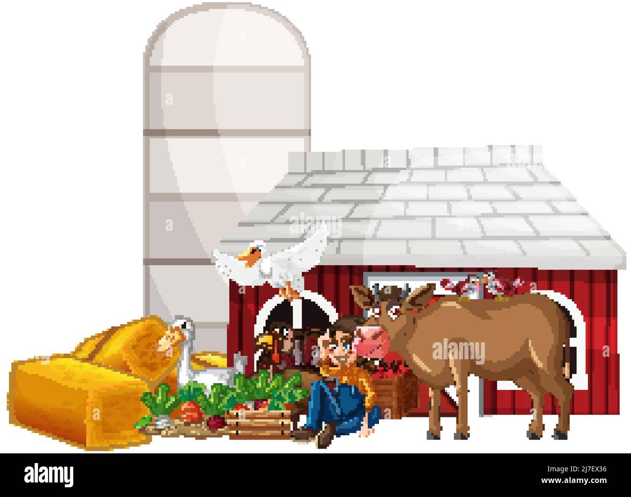 Farming theme with farmer and animals illustration Stock Vector Image ...