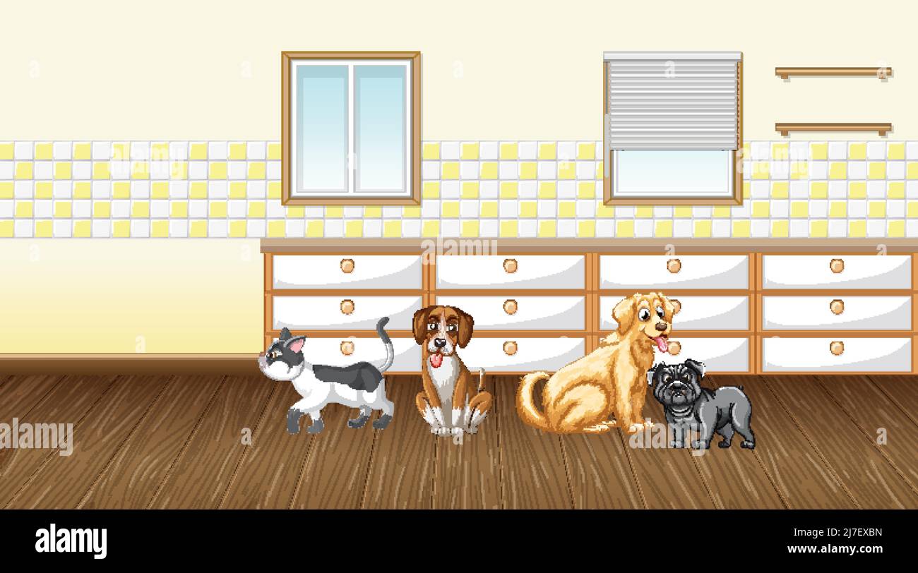 Set of different domestic animals in kitchen illustration Stock Vector ...