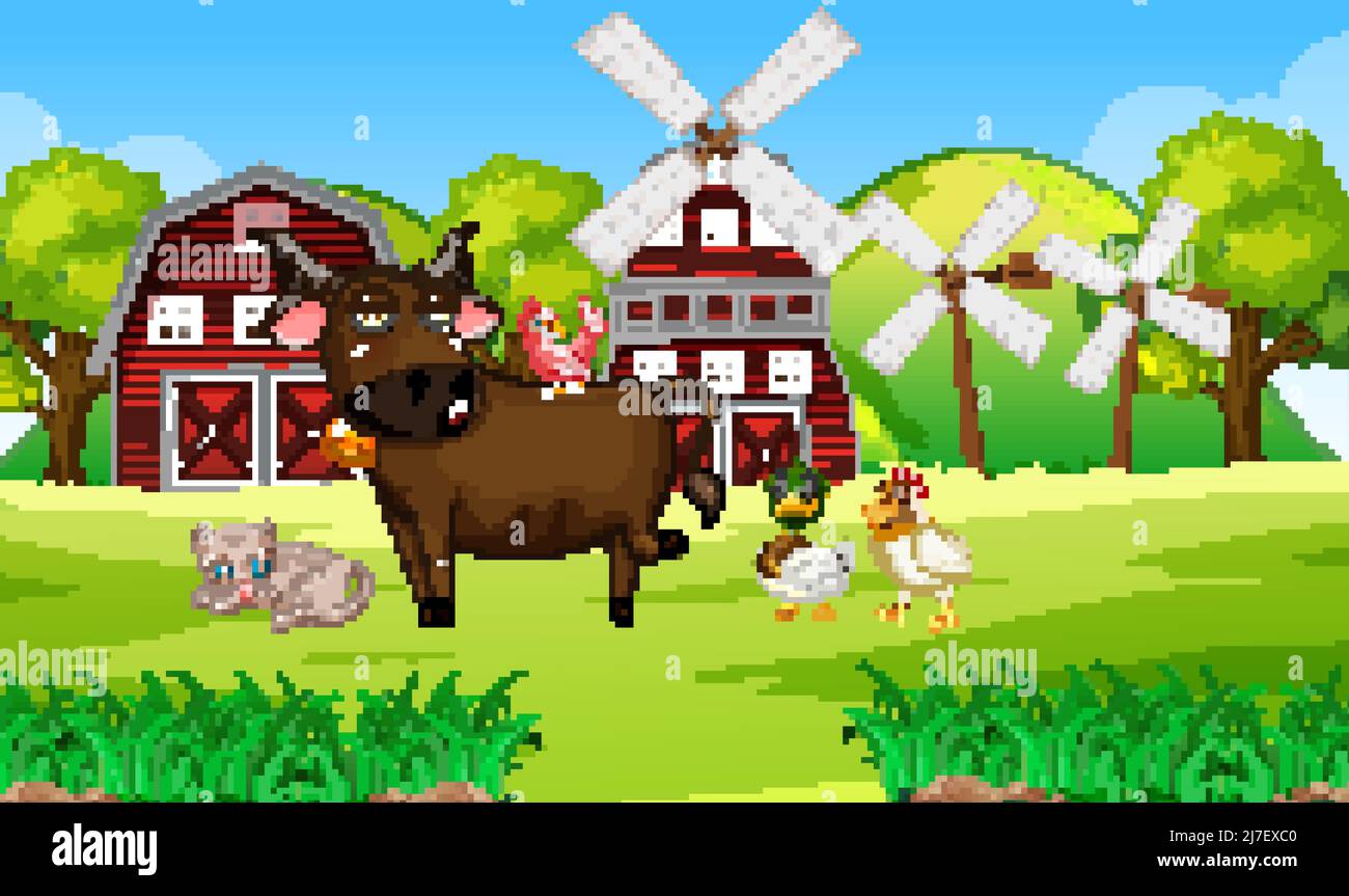 Animals in farm landscape illustration Stock Vector Image & Art - Alamy