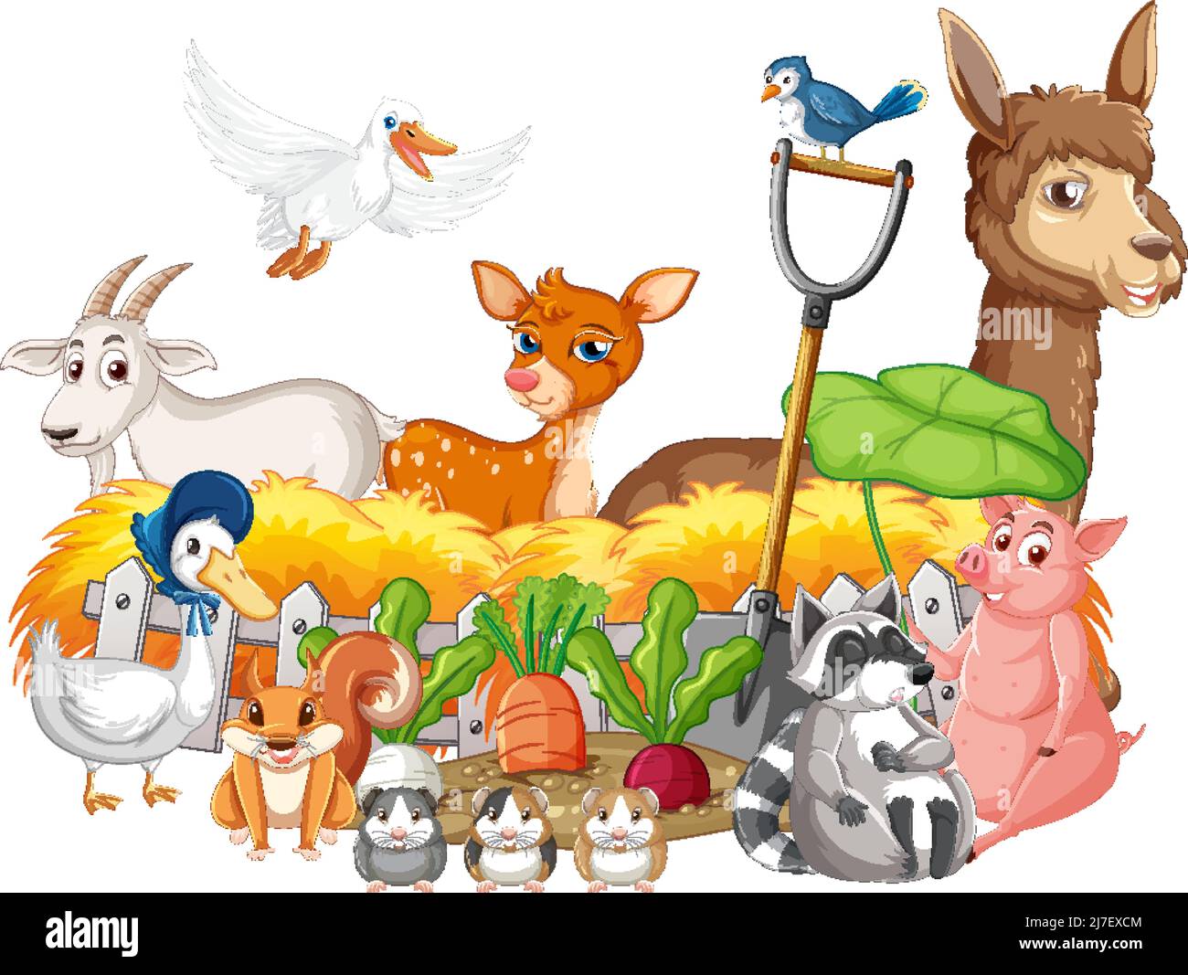 Many farm animals by the fence illustration Stock Vector Image & Art ...