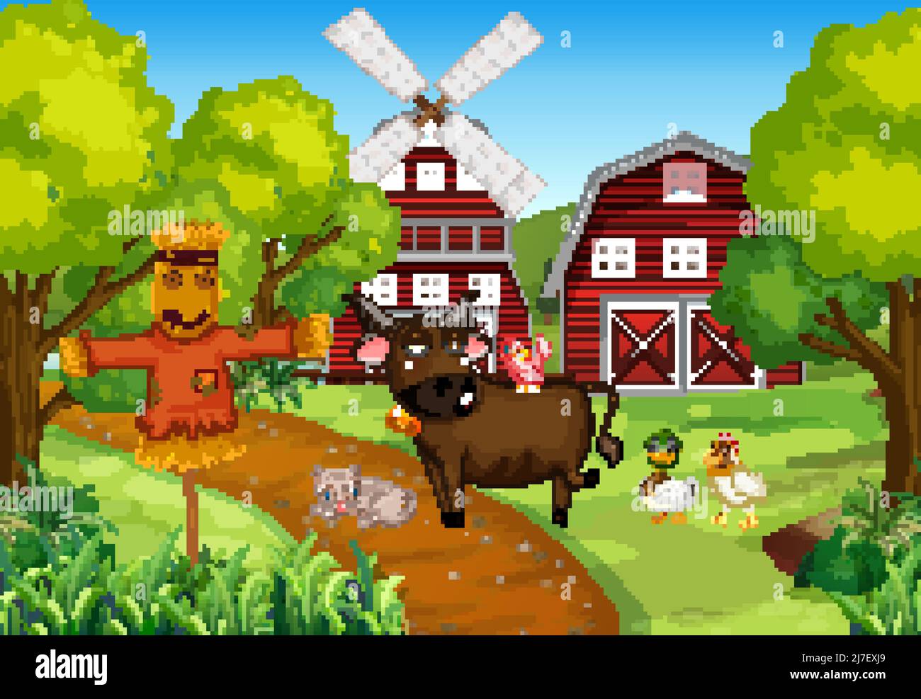 Animals in farm landscape illustration Stock Vector Image & Art - Alamy