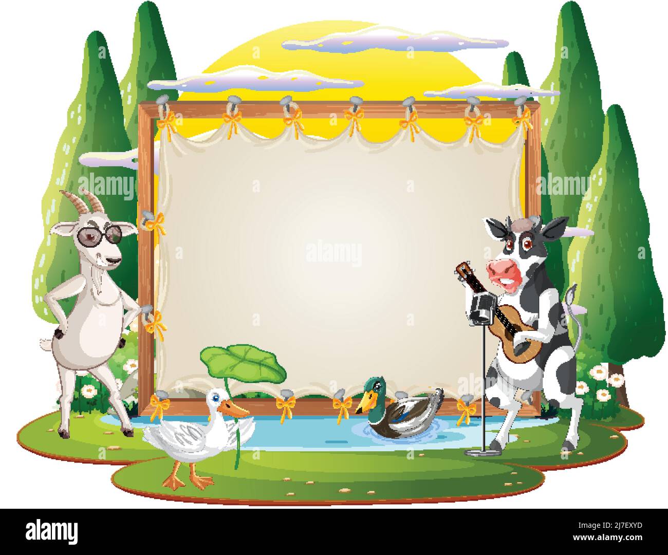Empty banner template with farm animals illustration Stock Vector Image ...