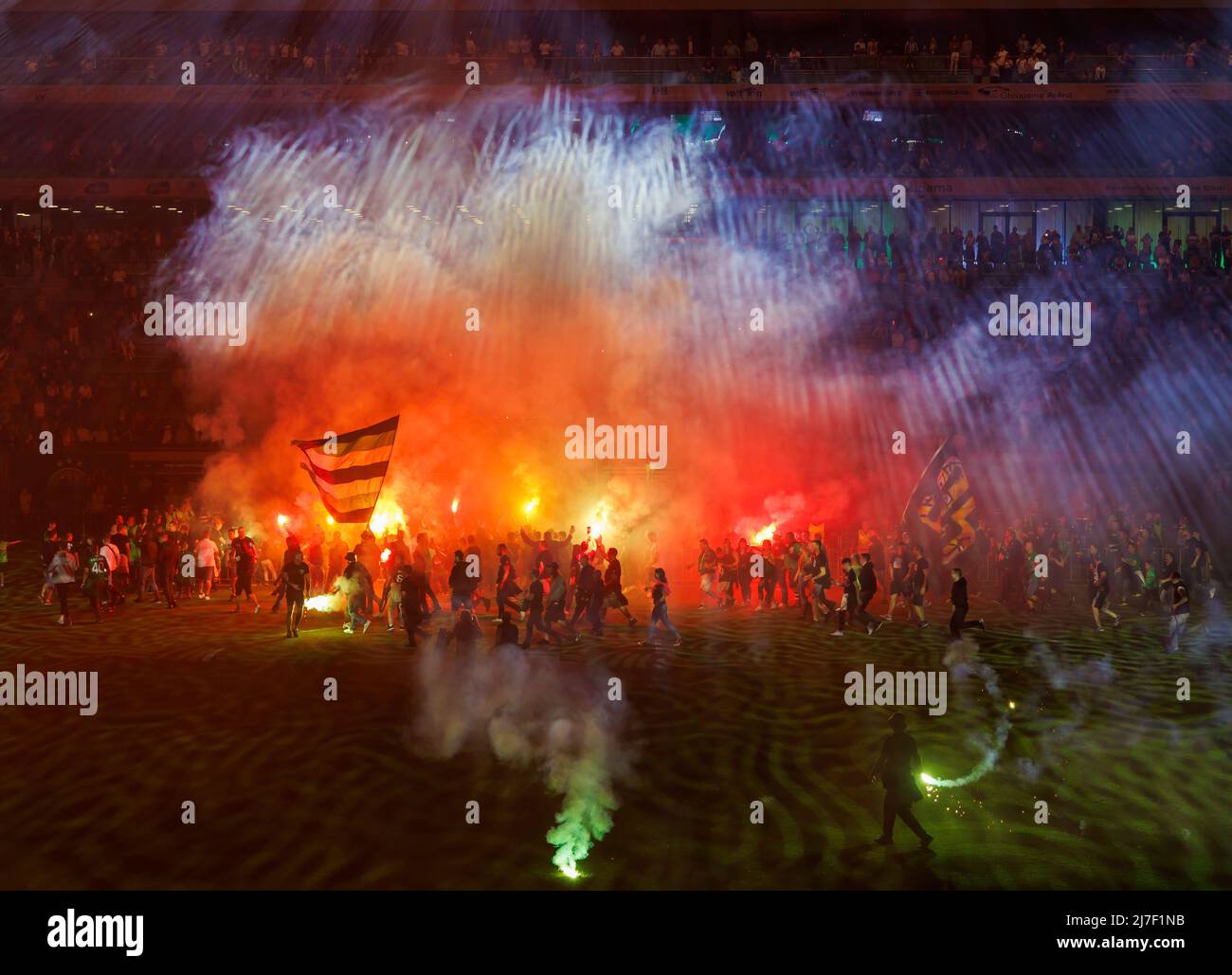 BUDAPEST - March 10: Fans Of FTC Light Fire During Ferencvarosi TC