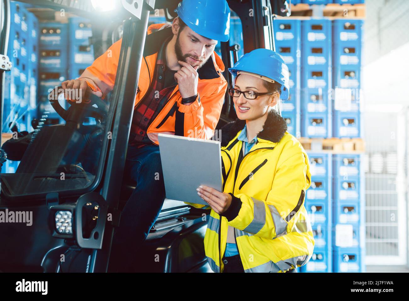 Team in beverage logistics on deployment briefing Stock Photo