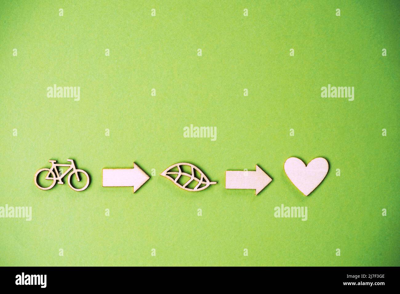 Diagram of a Conceptual image about use a bicycle and the value of that for the environment and health Stock Photo