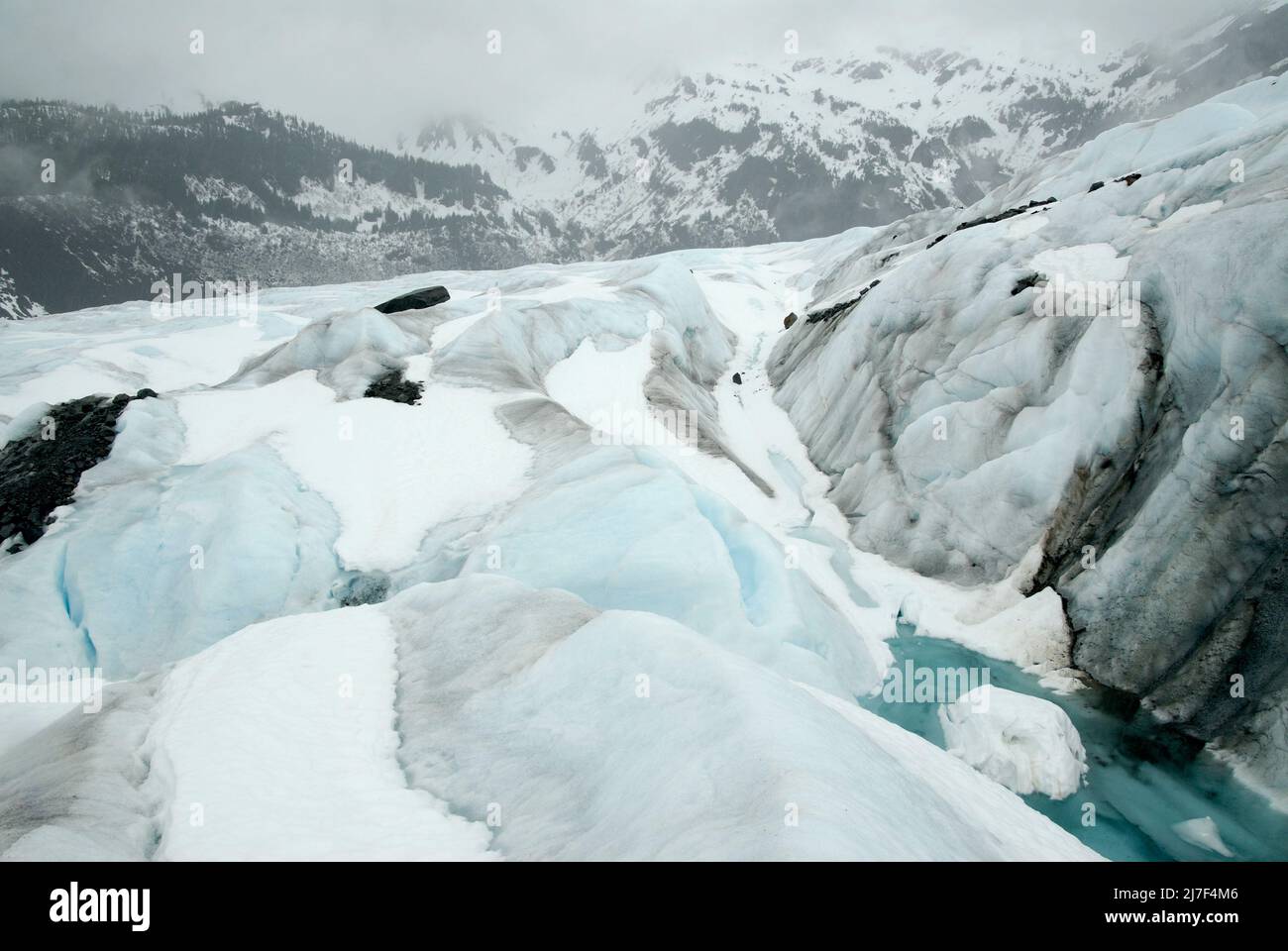 Mendenhall Glacier, near Juneau, is a popular location for adventure tourism. Stock Photo