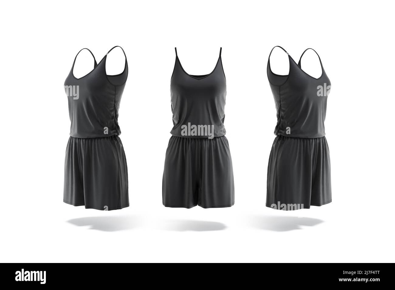 Blank black women romper mock up, front and side view Stock Photo