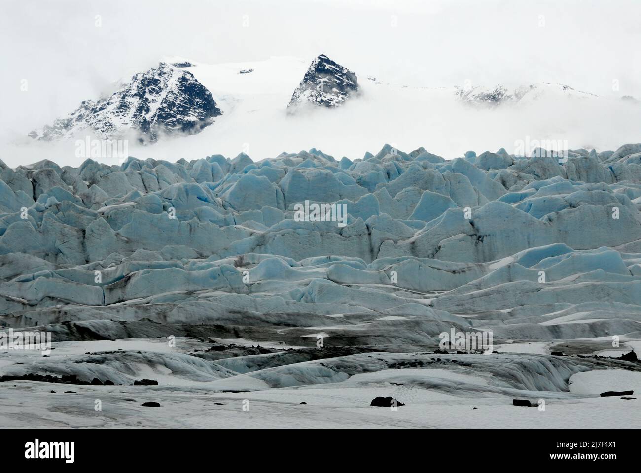 Mendenhall Glacier, near Juneau, is a popular location for adventure tourism. Stock Photo