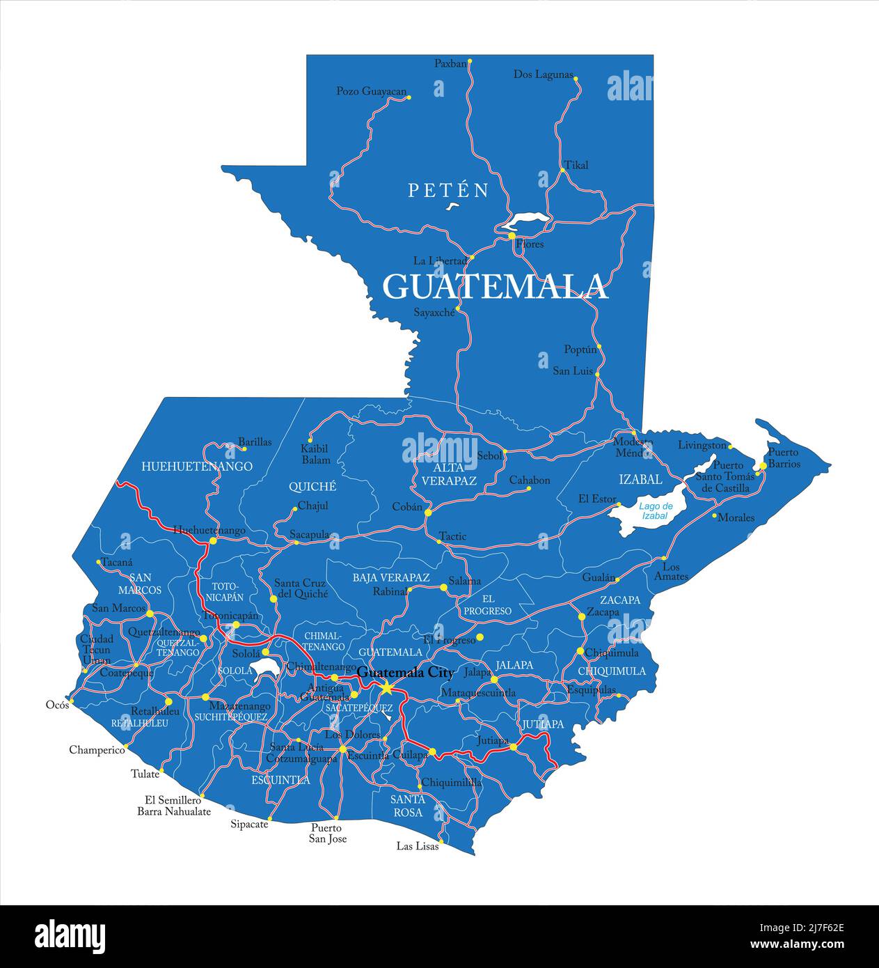 Highly detailed vector map of Guatemala with administrative regions