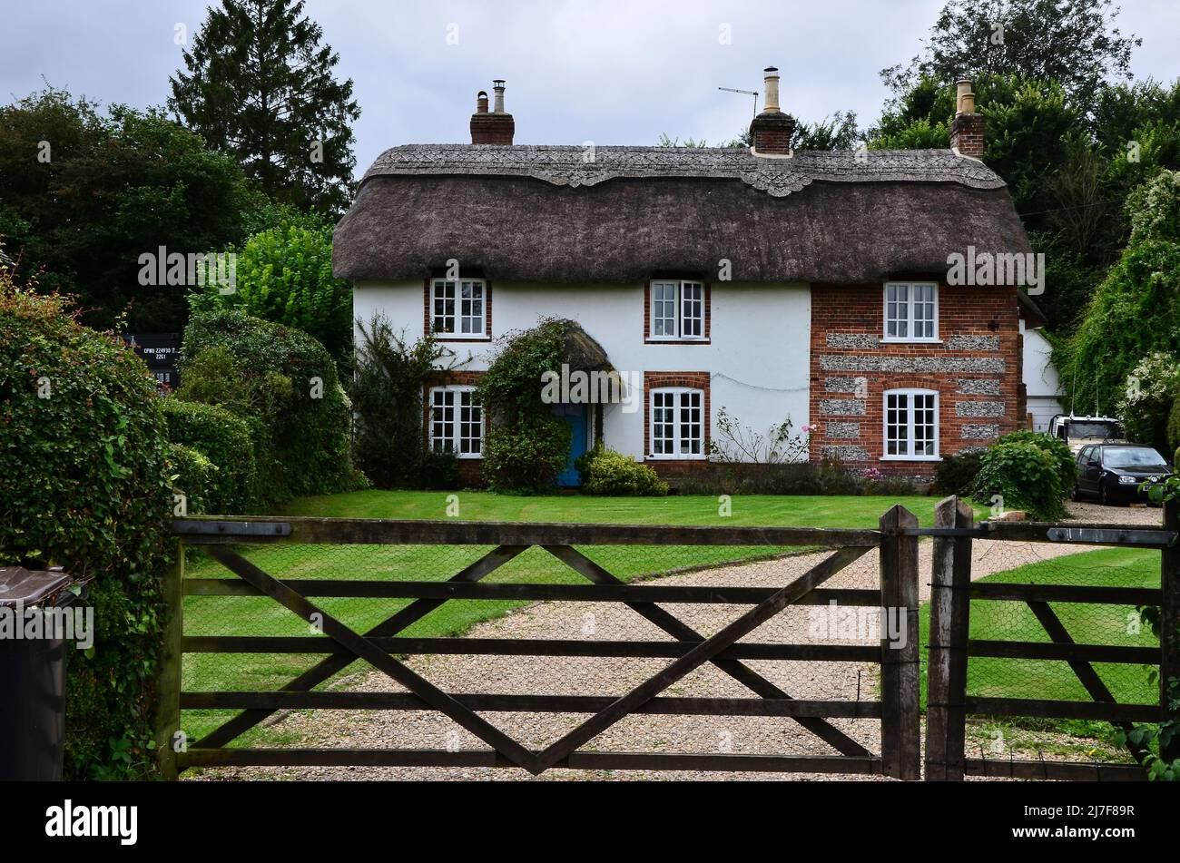 Thatched house in Wimborne St.Giles village in north Dorset, England