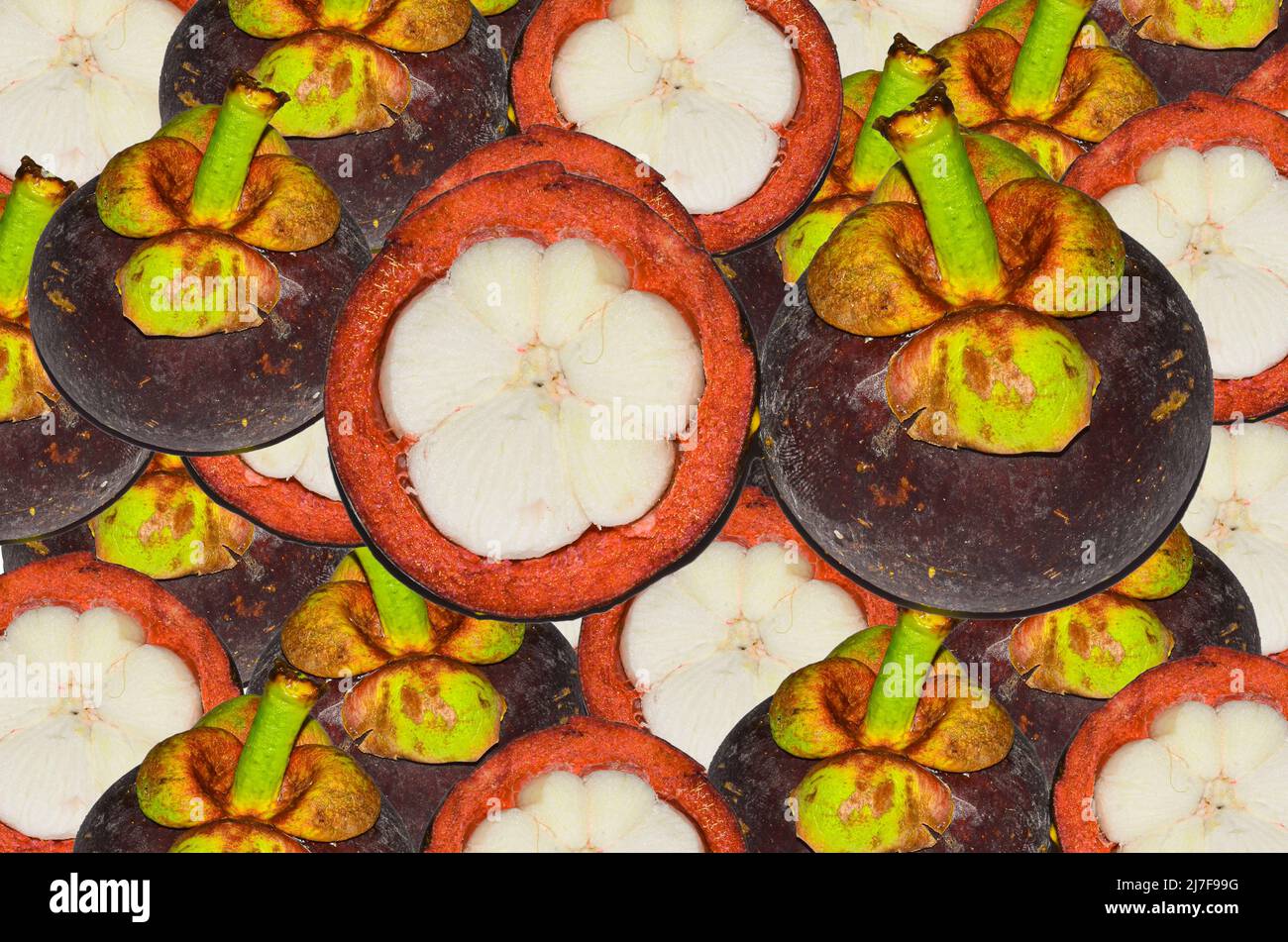Half a mangosteen fresh and delicious background Stock Photo