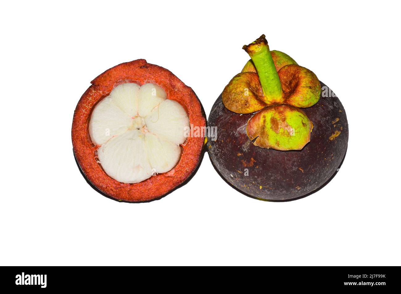 Half a mangosteen fresh and delicious on white background Stock Photo