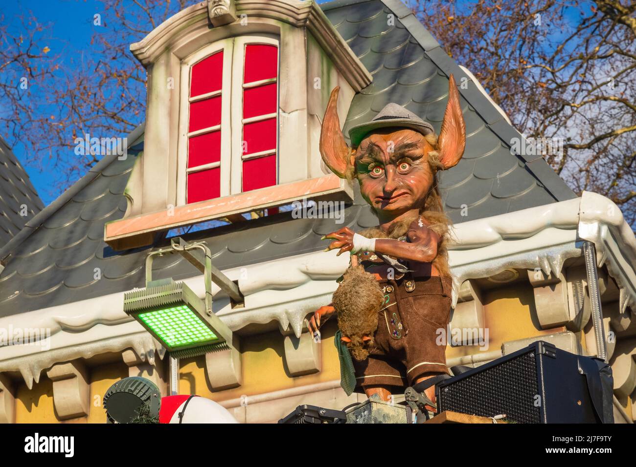 A horror creature outside haunted attraction at Christmas funfair Hyde Park Winter Wonderland of London Stock Photo
