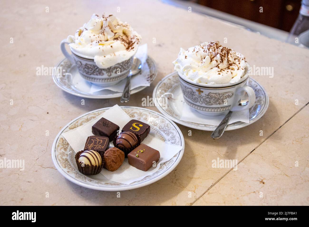 Cioccolata Calda or hot chocolate, Caffè Scudieri Firenze, Florence, Italy Stock Photo