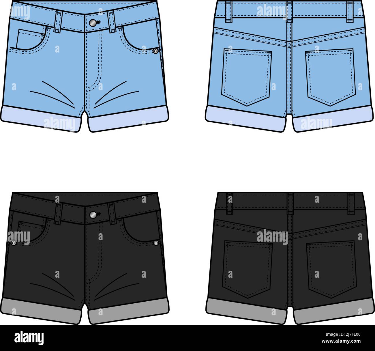 Denim short pants vector template illustration set Stock Vector