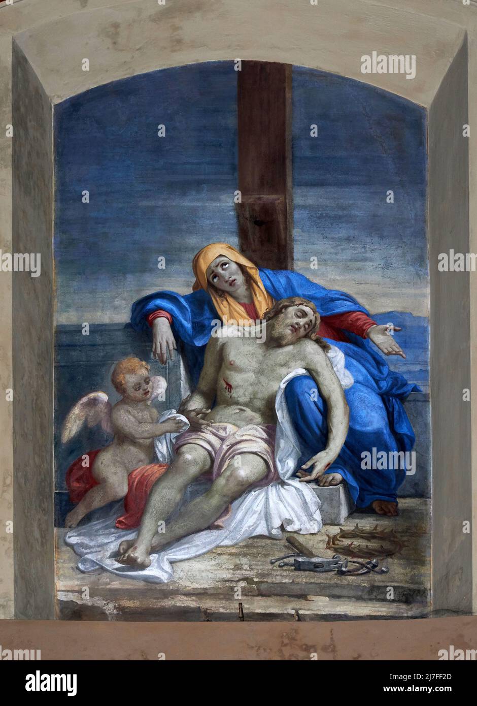 Pietà  - affresco - Fpittore bergamasco del XIX secolo - Brusaporto (Bg) ,Italia,chiesa di S.Margherita d’Antiochia Stock Photo