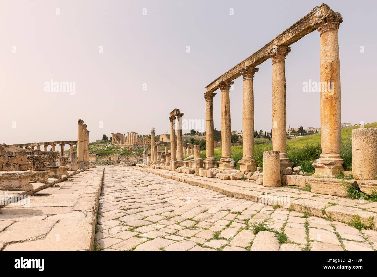 Temple of Artemis in the ancient Roman city of Gerasa, preset-day Jerash, Jordan. It is located about 48 km north of the capital Amman. Stock Photo