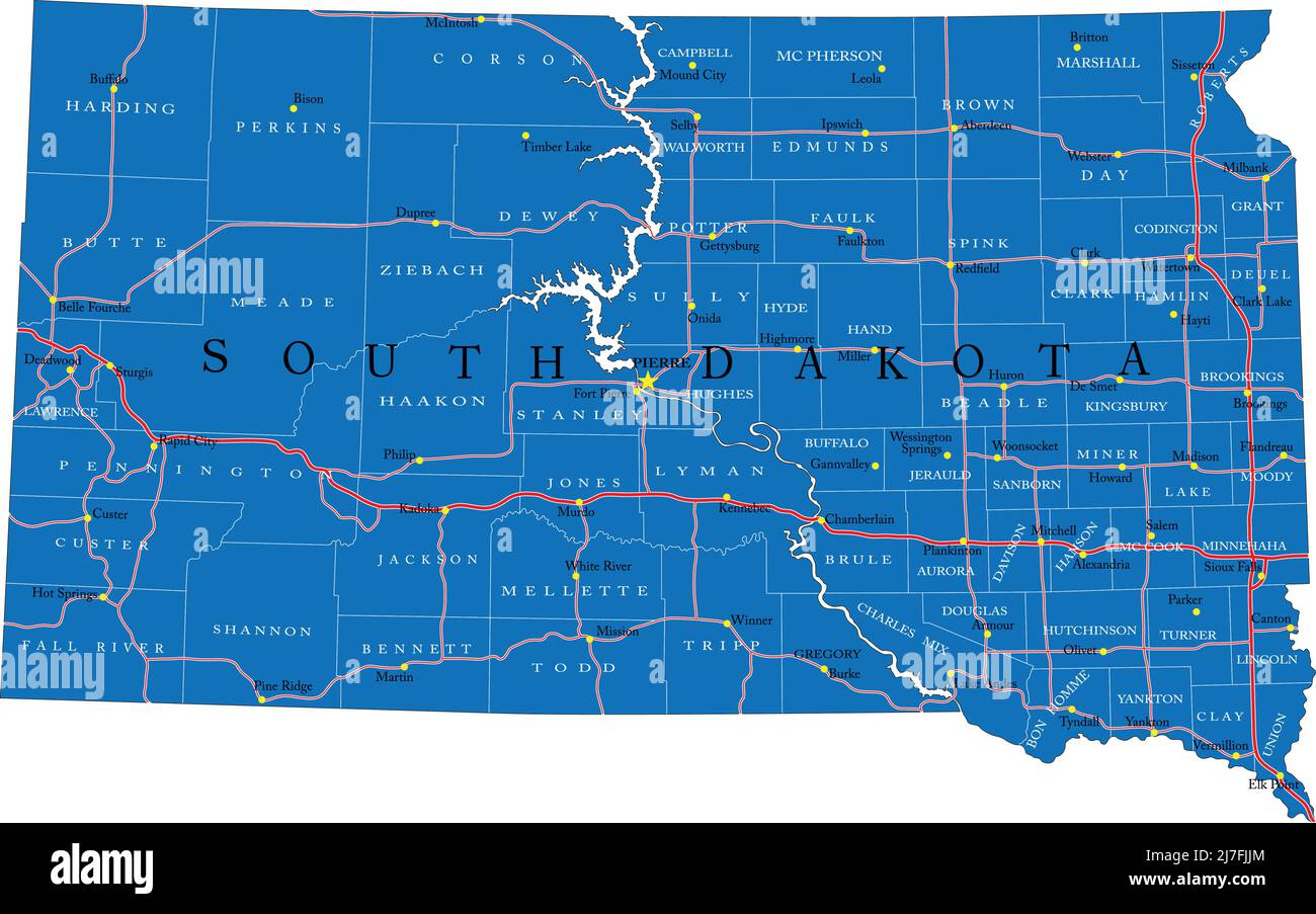 Watertown south dakota map Cut - Detailed Map Of South Dakota Statein Vector Formatwith County Bordersroads And Major Cities 2J7FJJM