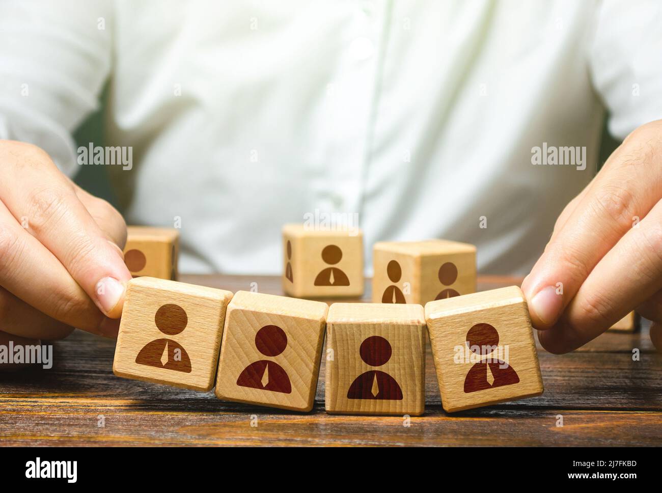 Leader and weak unstable team. Working with human resources. Hiring and recruiting. Recruitment of an effective team. Retraining before being assigned Stock Photo