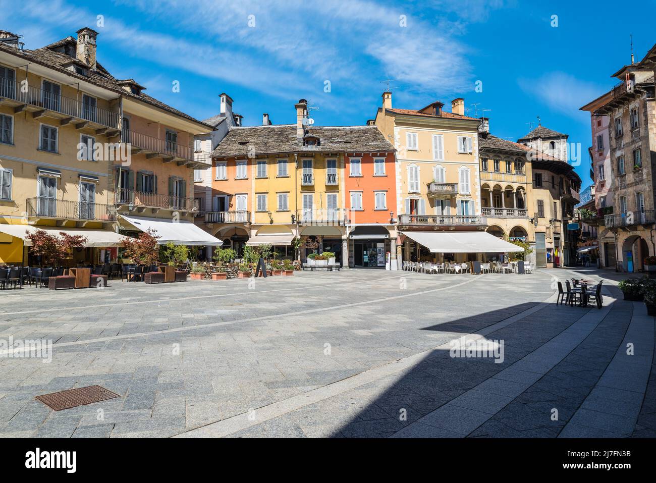 Ancient square in an old city in Europe. Domodossola, Italy Stock Photo