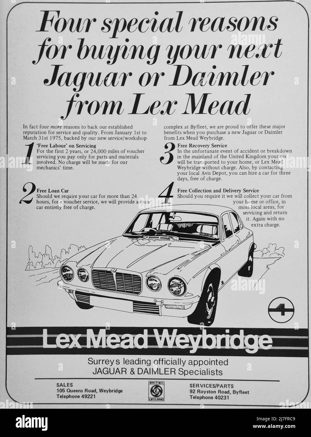 Advertisement for Daimler & Jaguar Cars 1975 Stock Photo