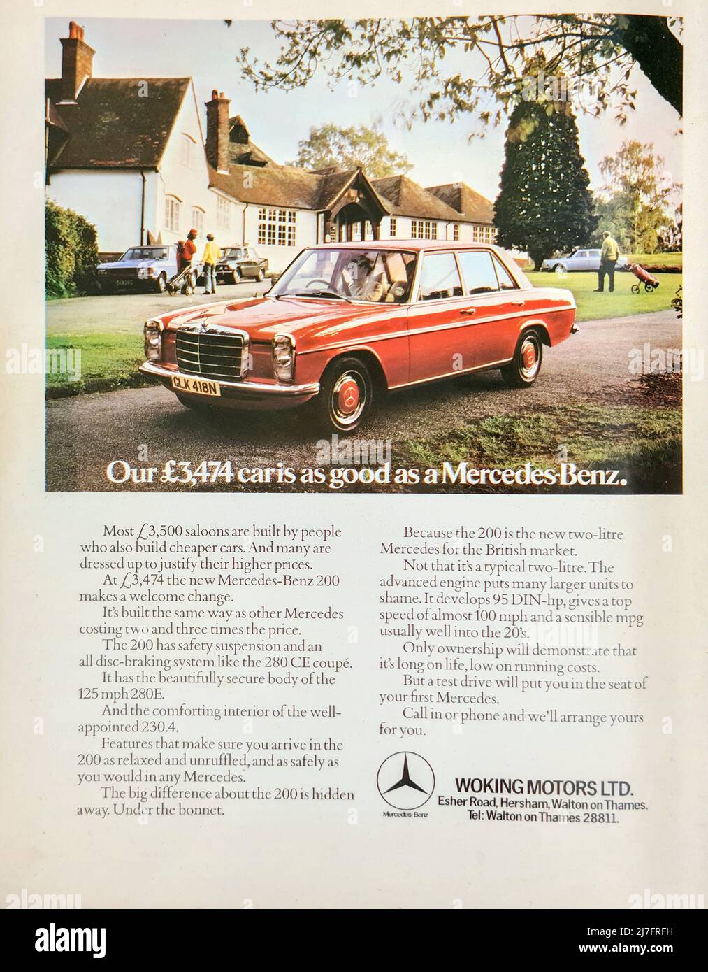 Advertisement for Mercedes-Benz 200 1975 Stock Photo