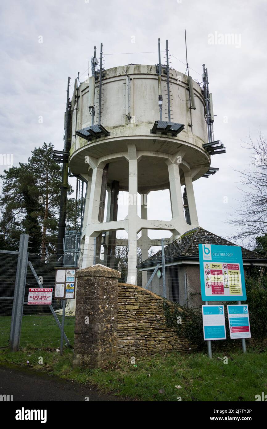 Water tower with mobile phone masts by Bristol Water, Tetbury, Gloucestershire, UK Stock Photo