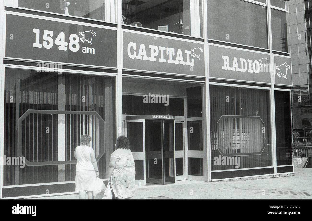The headquarters and studios of Capital Radio at Euston Tower in Euston Road, London on August 5, 1989. Launched in October 1973, it was one of the first two commercial radio stations in the UK. Stock Photo