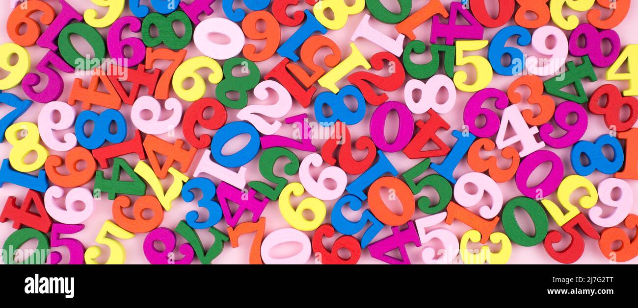 Colorful Wooden Numbers Background Banner. Back to school concept. Stock Photo