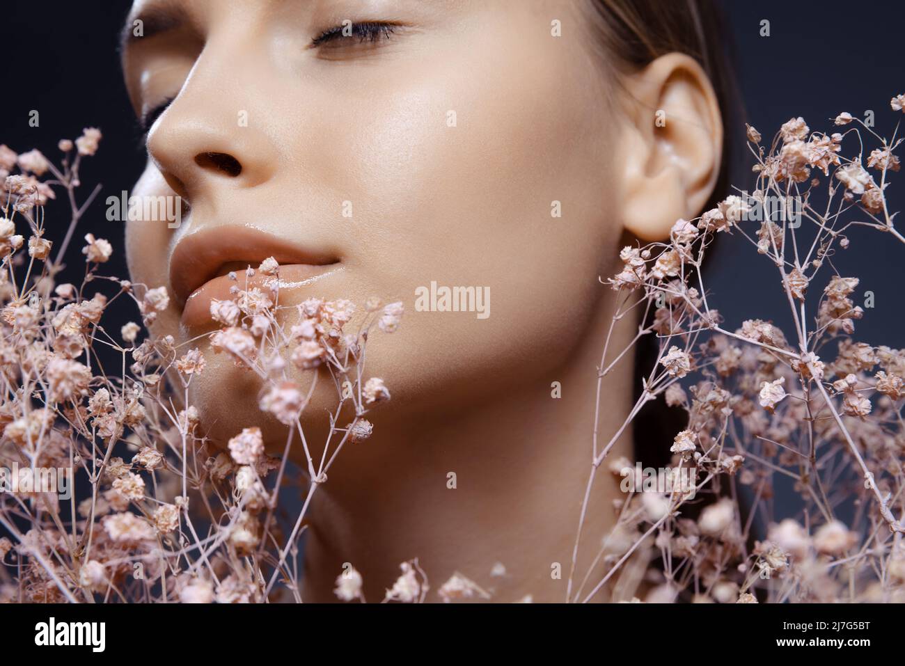 Closeup portrait of beautiful young girl with clean, well kept skin ...