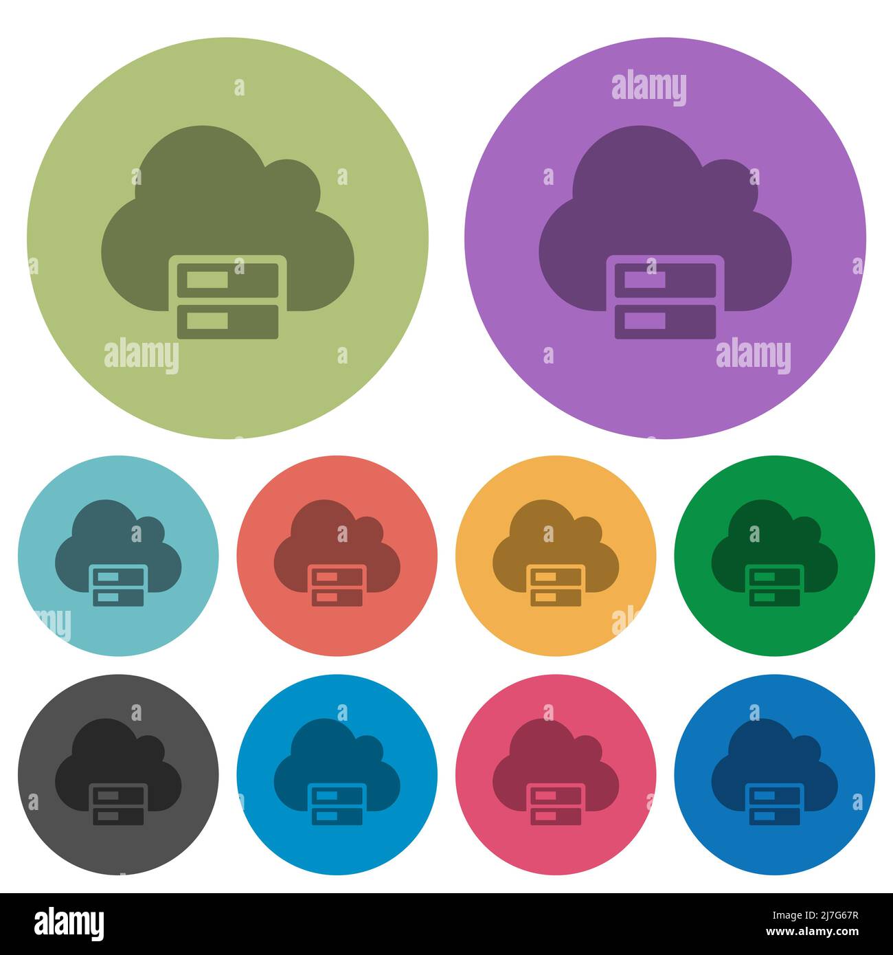 Cloud storage darker flat icons on color round background Stock Vector