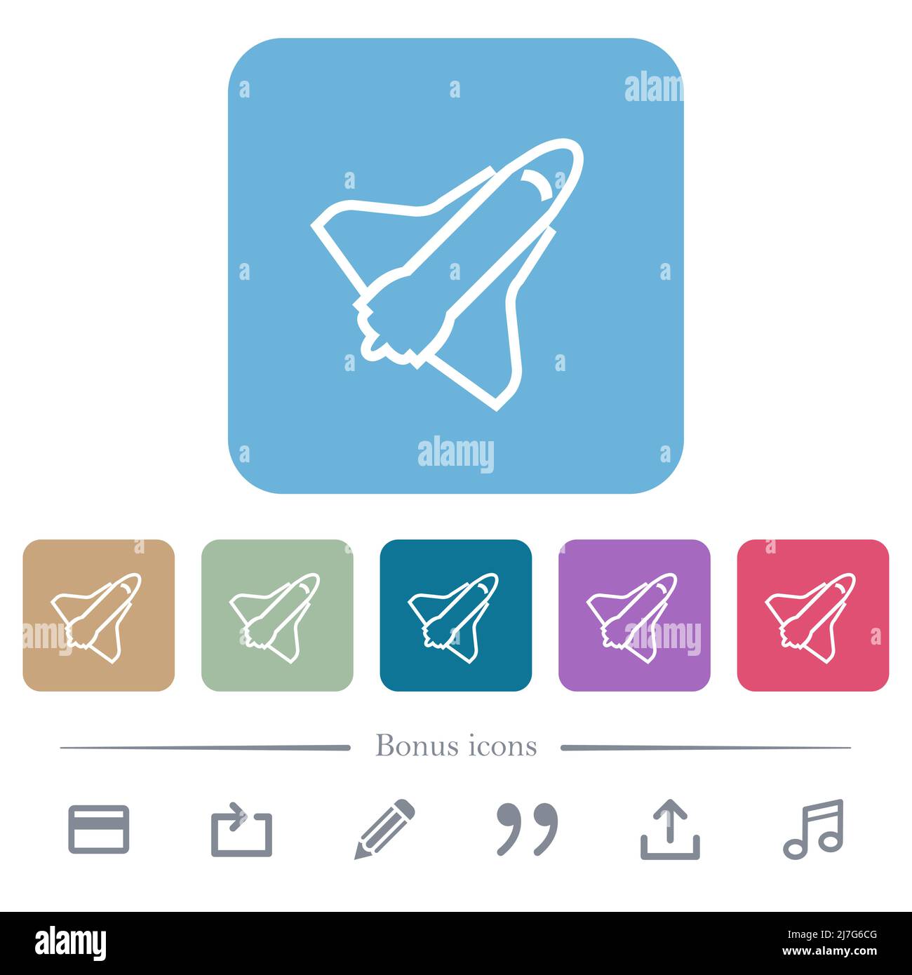 Space shuttle outline white flat icons on color rounded square ...