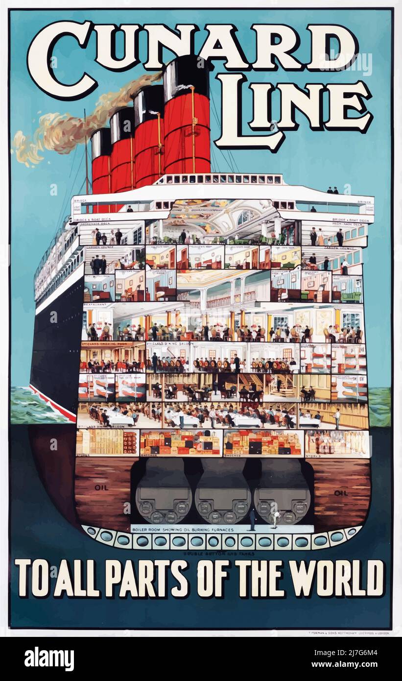 Vintage 1900s Ocean Liner Travel Poster -  Cunard Line c1910 Stock Photo