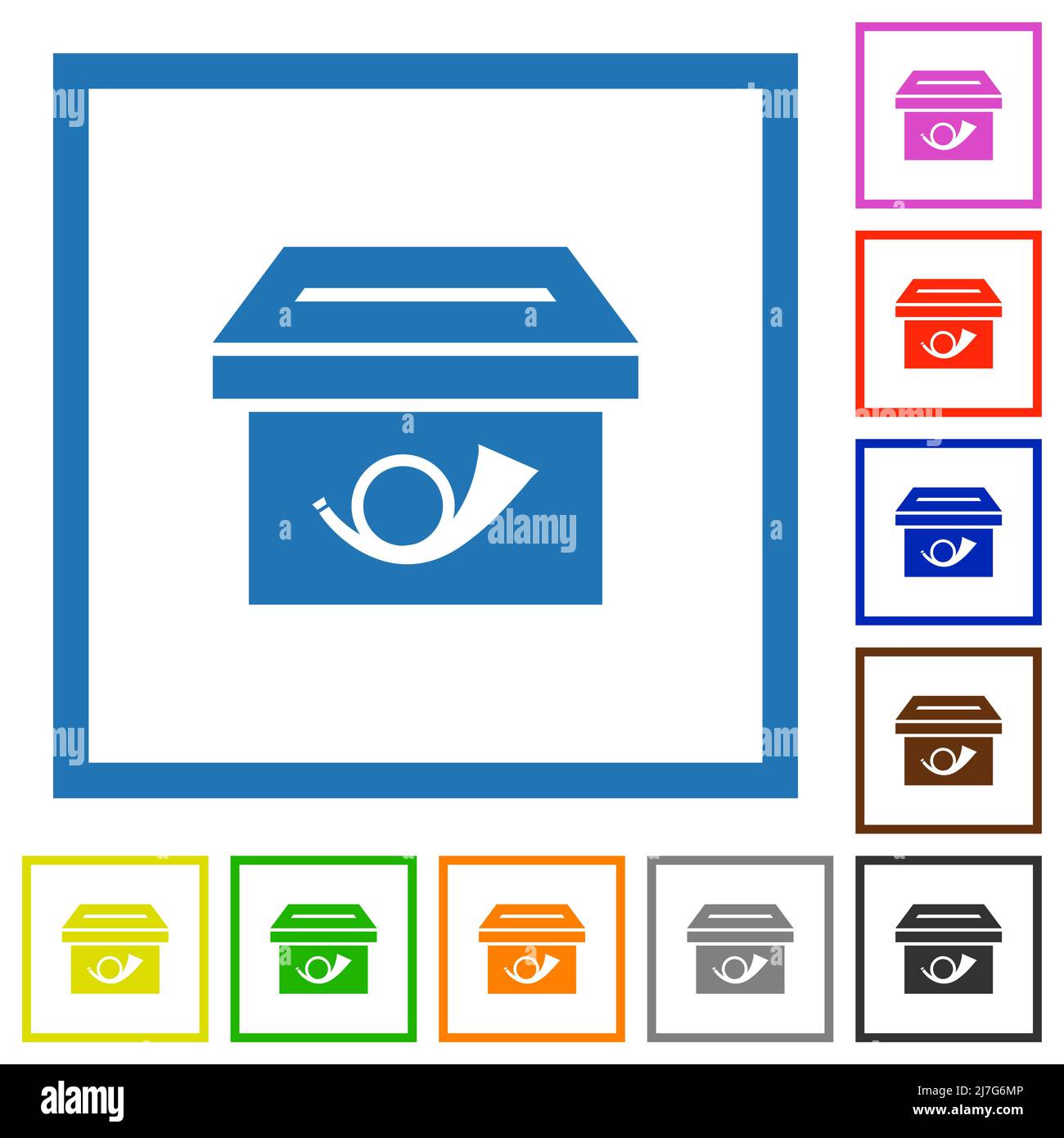 Post box solid flat color icons in square frames on white background ...