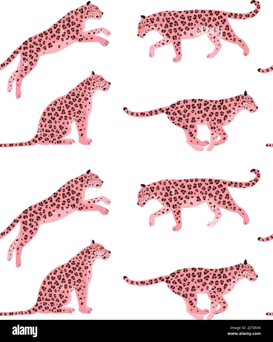 Vector seamless pattern of flat pink leopard isolated on white ...