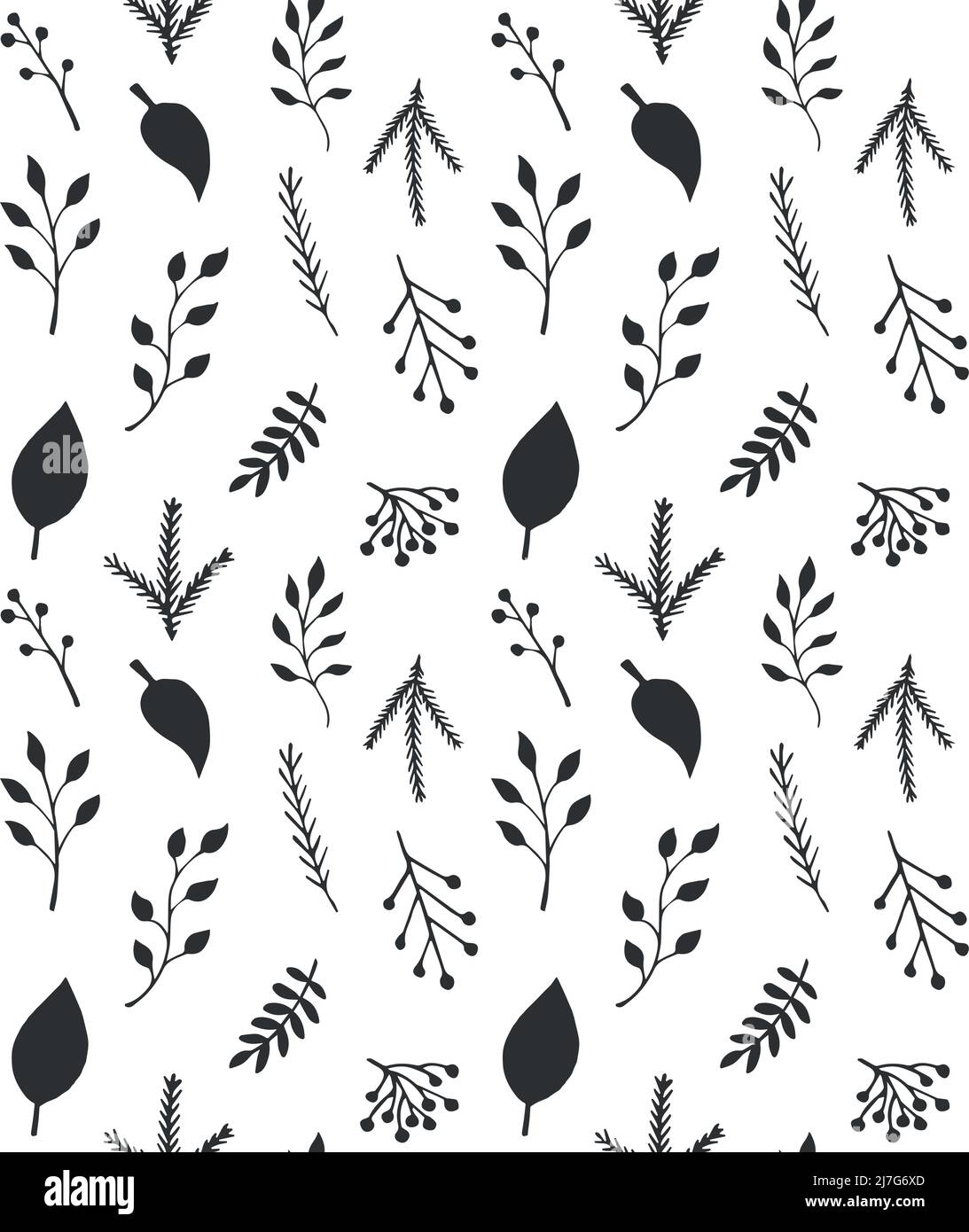 Vector seamless pattern of hand drawn sketch doodle leaves isolated on ...