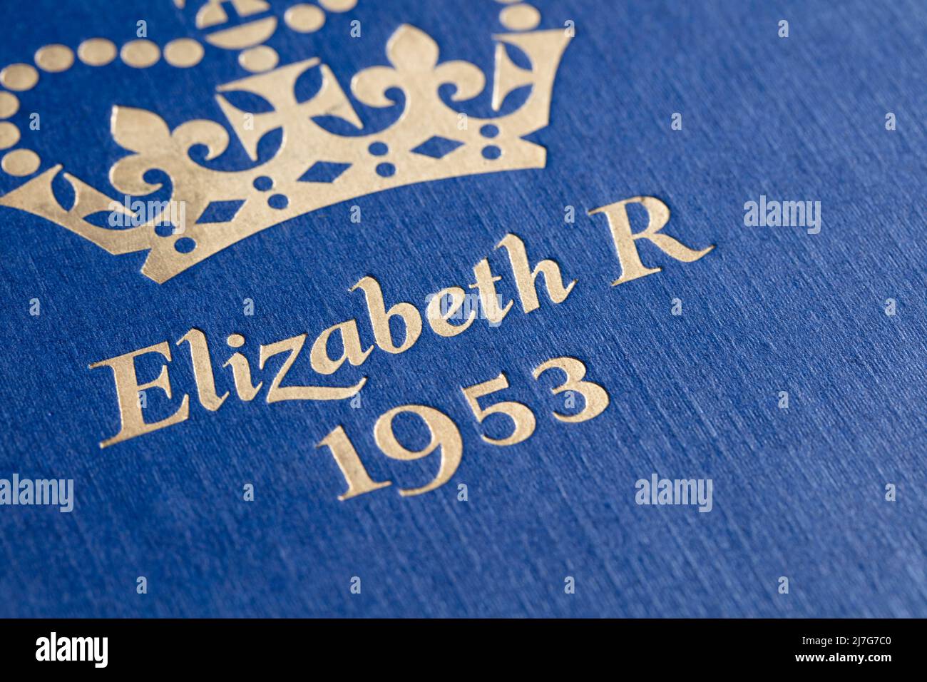 Vintage gold embossed Queen Elizabeth II lettering Stock Photo Alamy