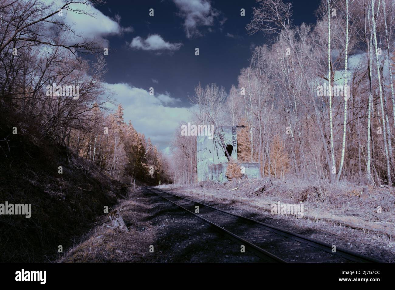 Infrared landscape with glowing white vegetation using 720nm filter ...
