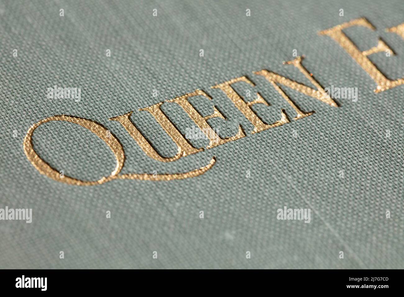 Vintage gold embossed Queen Elizabeth II lettering Stock Photo Alamy