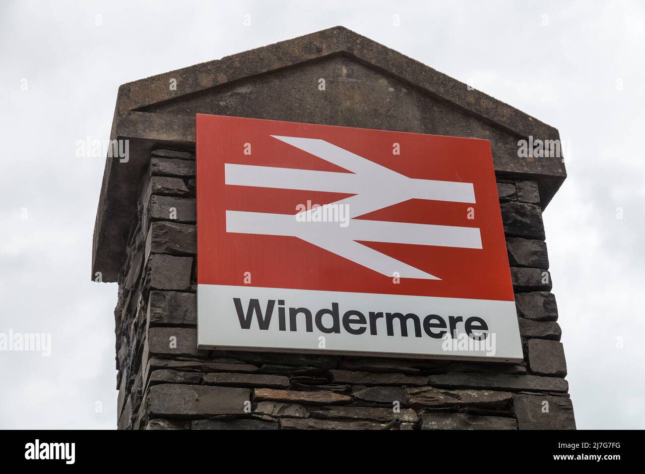 Sign for Windermere Railway station in Windermere,Lake District,England,UK Stock Photo