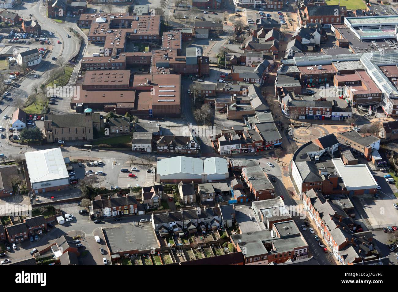 aerial view of SuttoninAshfield town centre, Nottinghamshire Stock Photo Alamy
